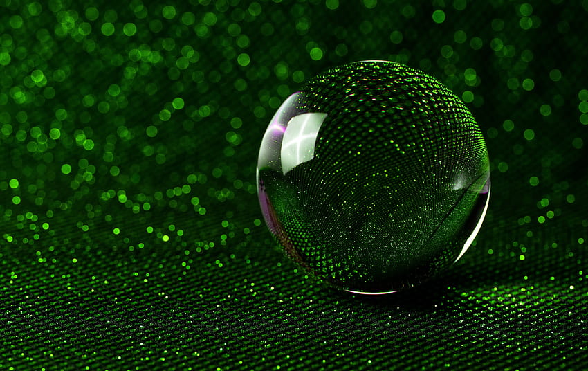 Сфера, 3D, стъклена топка, зелен блясък HD тапет