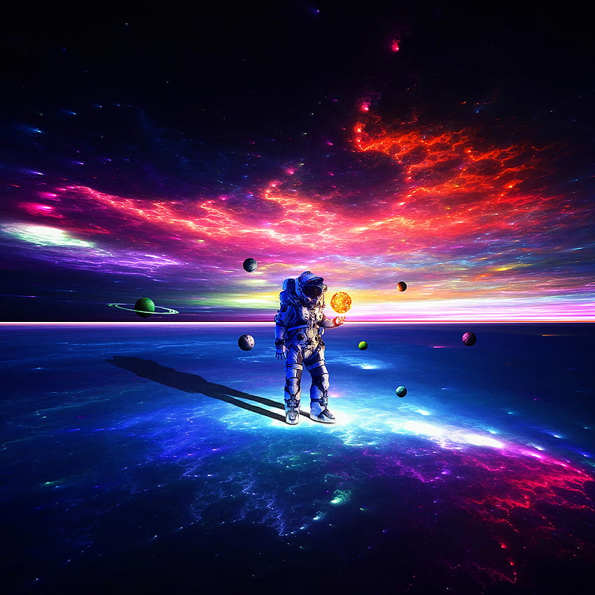 Astronauta in superficie, Nebulosa, Galassia, Cosmonauta, Pianeti, 3840X3840 Sfondo del telefono HD