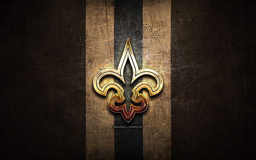 New Orleans Saints, goldenes Logo, NFL, brauner Metallhintergrund, American Football Club, New Orleans Saints Logo, American Football, USA für mit Auflösung. Gute Qualität HD-Hintergrundbild