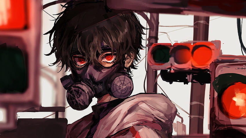 Máscara oscura Anime Boy, Anime Boy con máscara de gas fondo de pantalla