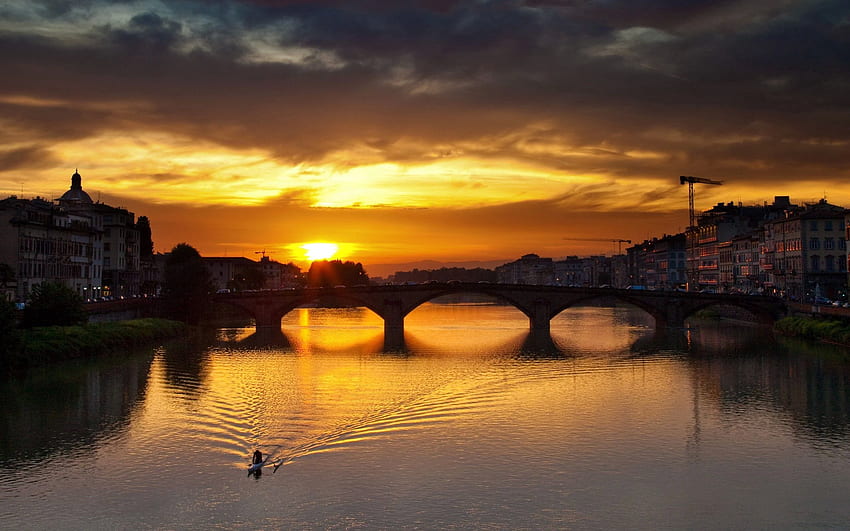 florence, river, sunset, bridge, architecture, vintage background HD wallpaper