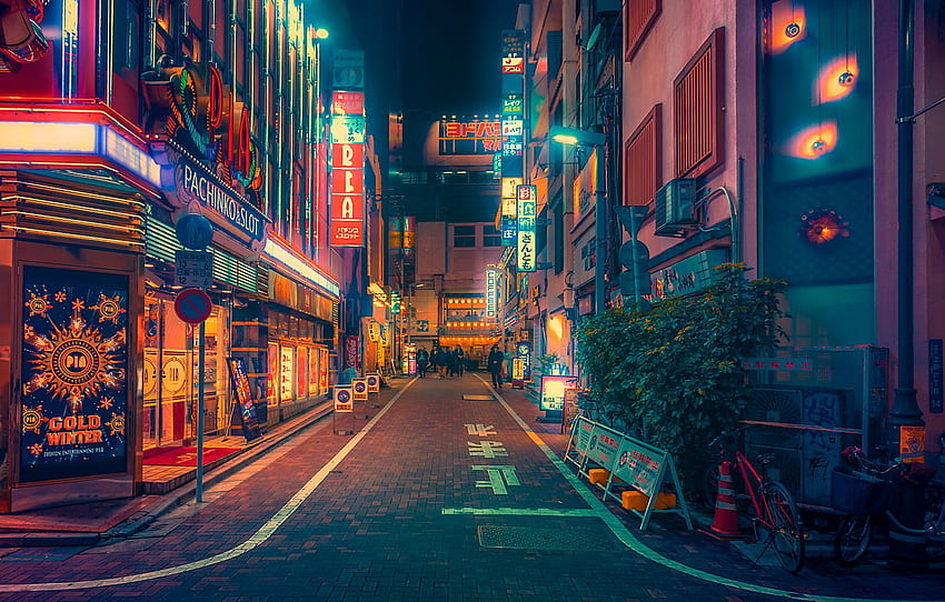 Pachinko - Tokio Japón grafía nocturna. arte, paisajes de anime, estética, Tokio futurista fondo de pantalla
