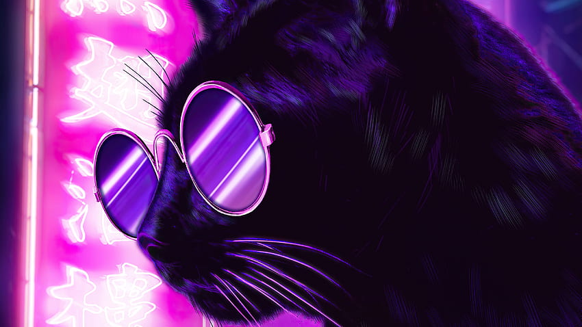 Cat Glasses Neon Purple Nights , Artist, , , Background, and HD wallpaper