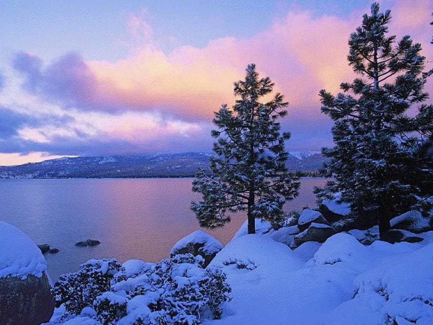 Зима на езеро, зима, природа, езеро HD тапет