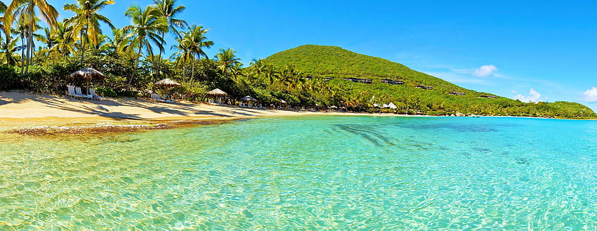 ビーチ: 美しいカリブ海 イギリス領ヴァージン諸島の丘 青い空の砂、カリブ海の美しいビーチ 高画質の壁紙
