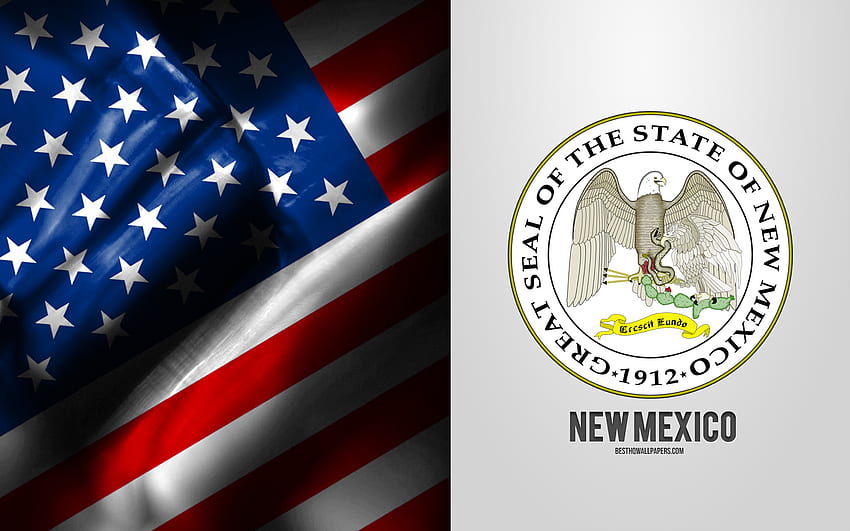 Seal of New Mexico, USA Flag, New Mexico emblem, New Mexico coat of arms, New Mexico badge, American flag, New Mexico, USA HD wallpaper