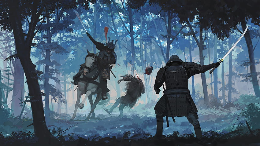 Samurai, Kampf, Wald, , . Mocah, Epischer Samurai HD-Hintergrundbild
