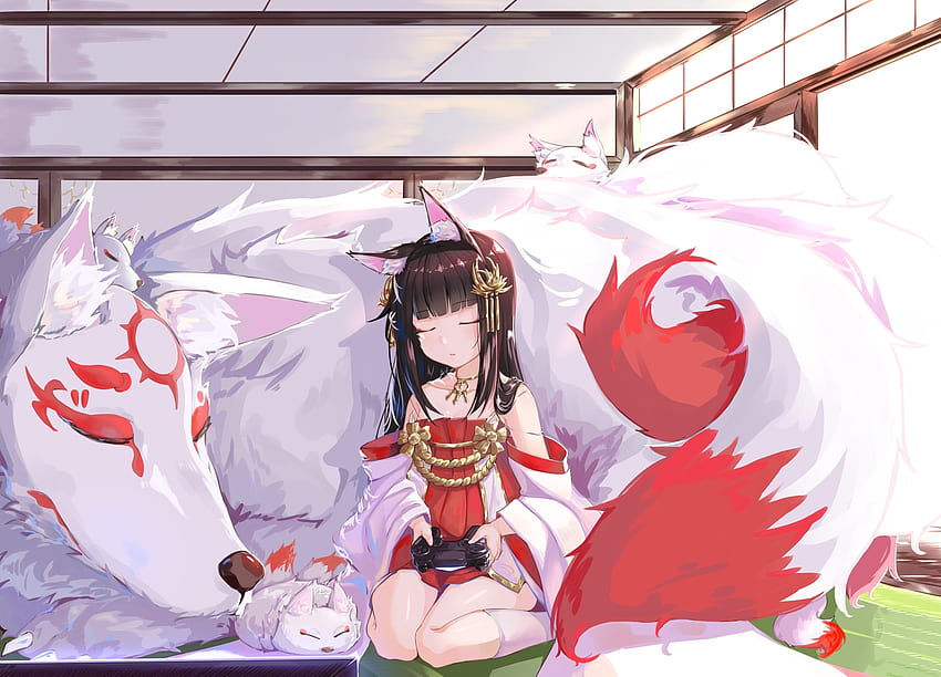 Wolf and Nagato, anime girl, video game, Azur Lane HD wallpaper