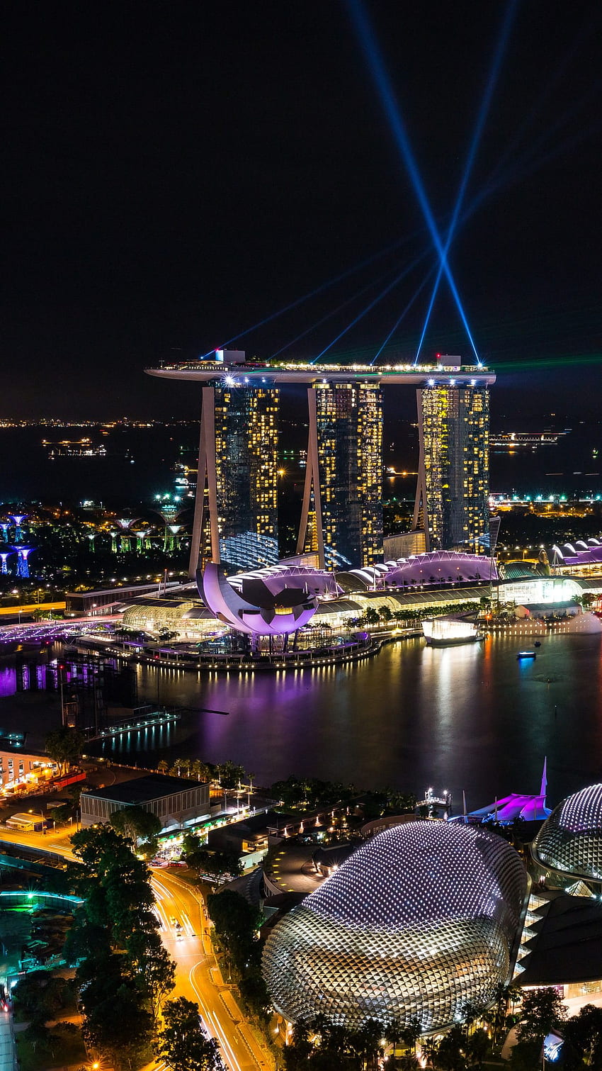 싱가포르, 마리나 베이, 야경, 건축물 HD 전화 배경 화면