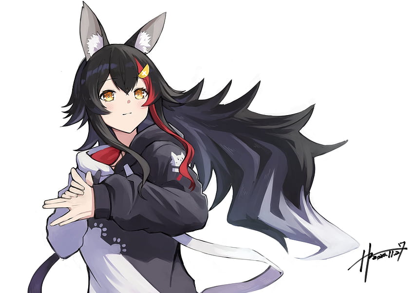 Anime White Background Hololive Ookami Mio Animal Ears Wolf Girls Anime Girls Yellow Eyes Long Hair - Resolution: HD wallpaper
