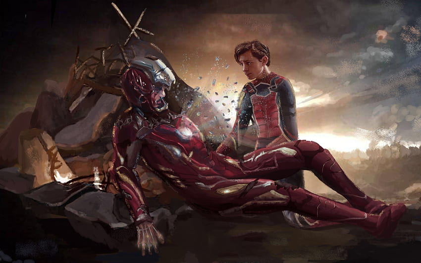 Iron Man i Spiderman Ostatnia scena Art Tapeta HD