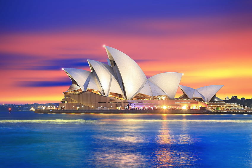 Sonnenuntergang über dem Opernhaus von Sydney. Hintergrund HD-Hintergrundbild