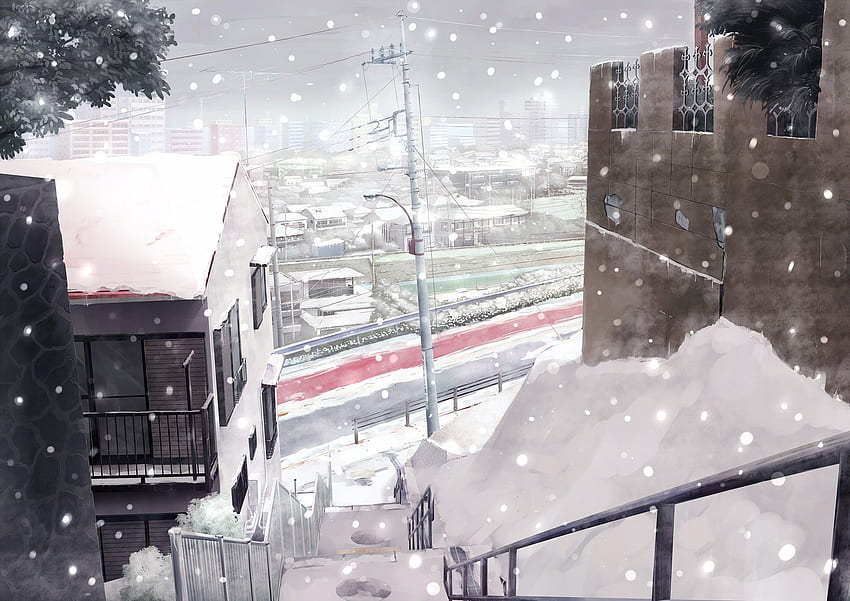 Snow Anime City, Snow Japan HD wallpaper