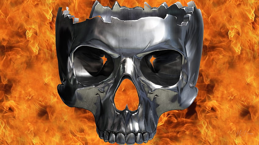 Silver Skull Flames, mask, flames, skull, hot, Firefox Persona theme, Halloween, metal, silver, fire HD wallpaper