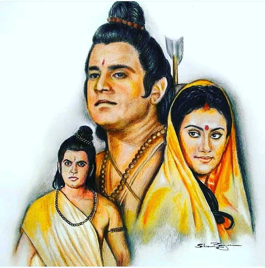 Lord Rama Portrait by Kuldip Jathar | Pencil Color on Paper | Exotic India  Art