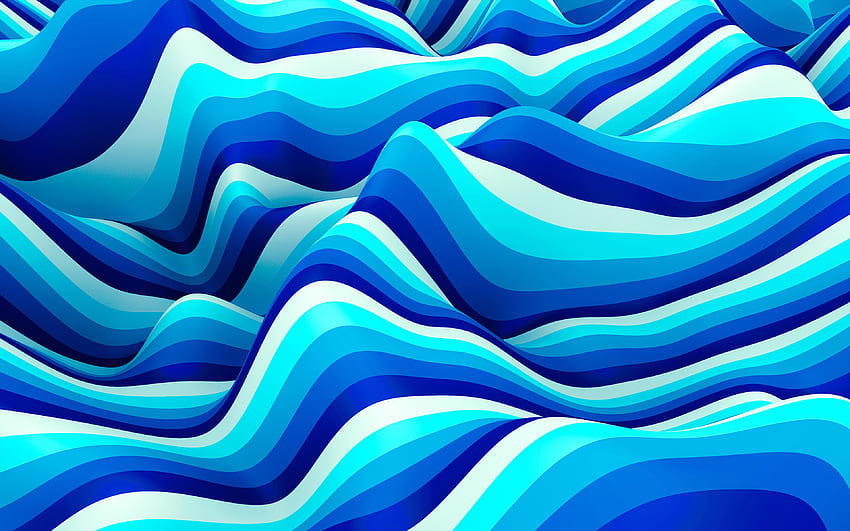 material design, blue abstract waves, geomteric shapes, blue backgrounds, geometric art, background with waves, creative, artwork, abstract waves HD wallpaper