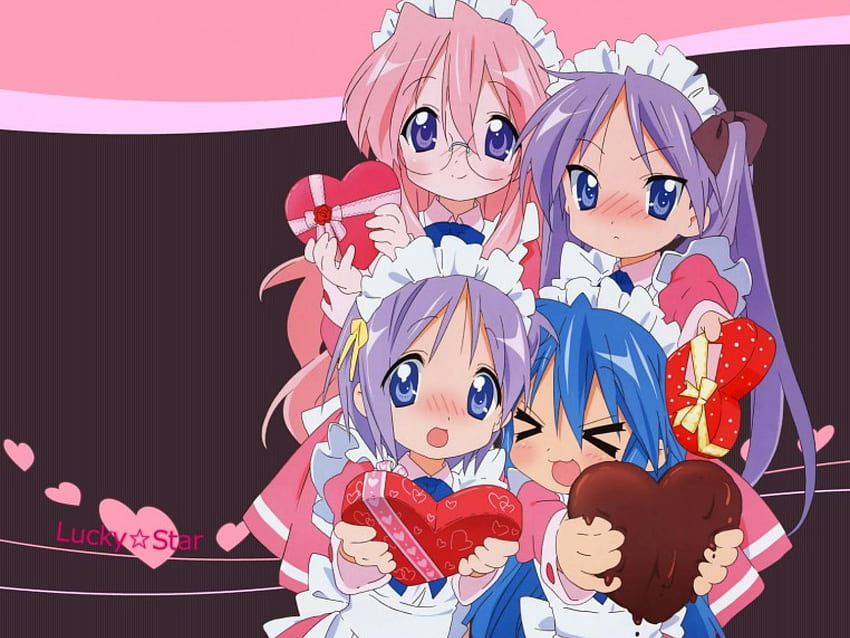 Lucky Star Valentine, walentynki, szczęśliwa gwiazda, kagami, anime, miyuki, konata, tsubasa Tapeta HD