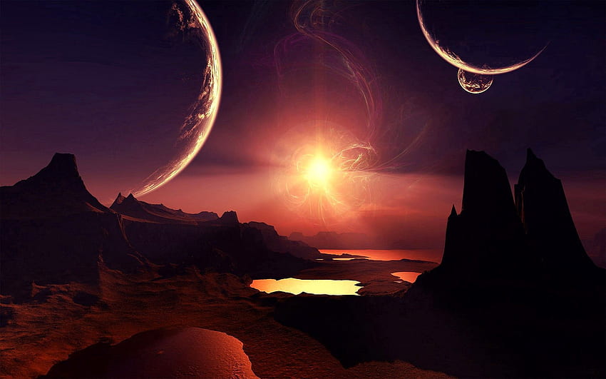 Abstrakt, Sonnenuntergang, Himmel, Berge, Rosa, Dunkel HD-Hintergrundbild