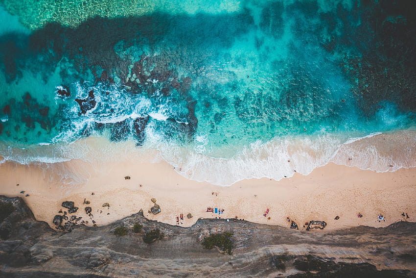 Egzotyczna plaża, niebiesko-zielone morze, widok z lotu ptaka Tapeta HD