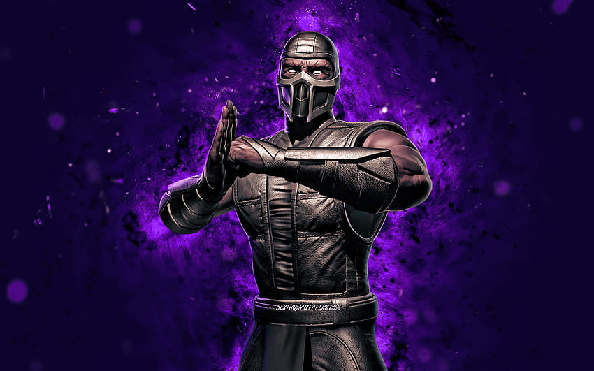 Noob Saibot, , violette Neonlichter, Mortal Kombat Mobile, Kampfspiele, MK Mobile, kreativ, Mortal Kombat, Noob Saibot Mortal Kombat HD-Hintergrundbild