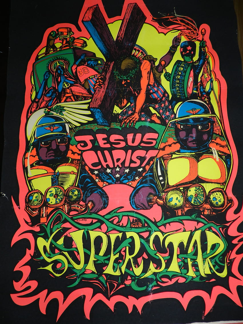 빈티지 블랙 라이트 포스터, JESUS ​​CHRIST SUPERSTAR. 블랙 라이트 포스터, 사이키델릭 포스터, 사이키델릭 아트 HD 전화 배경 화면
