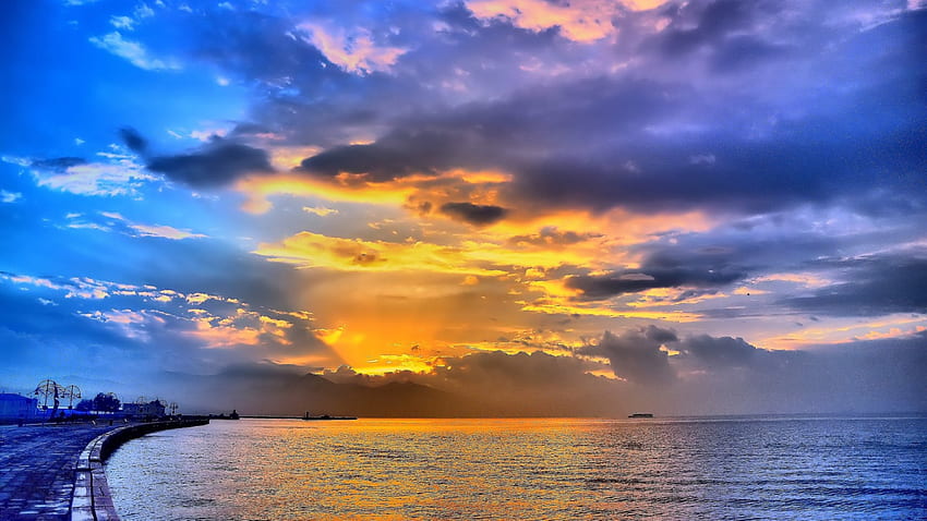 Seaside at sunset r, sea, wharf, clouds, r, sunset HD wallpaper | Pxfuel