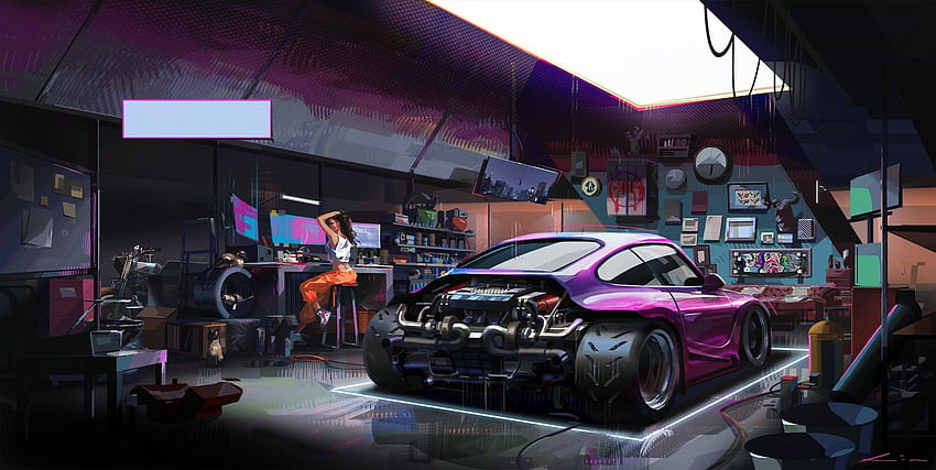 Car Workshop, Artist, , , Background HD wallpaper