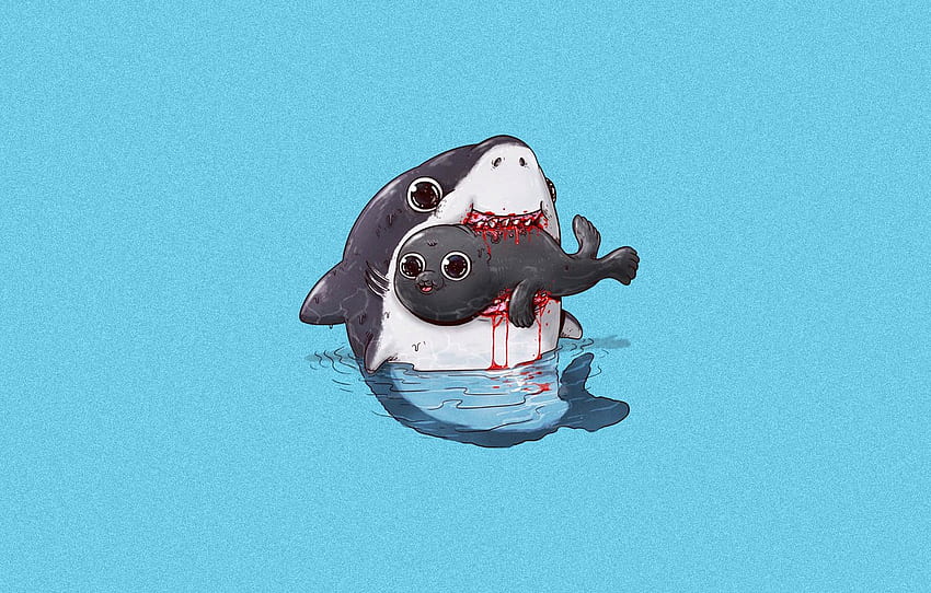 hopelessness, blood, the victim, shark, mouth, horror, pain, Navy seal, art, Alex Solis, food chain for , section минимализм -, Cartoon Seal HD wallpaper