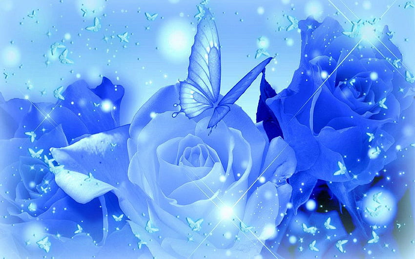 青いバラの背景、青と白のバラ 高画質の壁紙