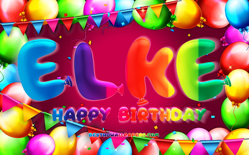 Happy Birtay Elke, , colorful balloon frame, Elke name, purple background, Elke Happy Birtay, Elke Birtay, popular german female names, Birtay concept, Elke HD wallpaper