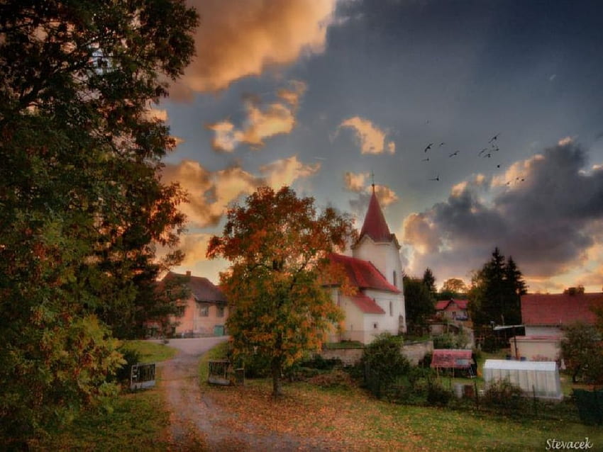 village-autumn, autumn, village HD wallpaper
