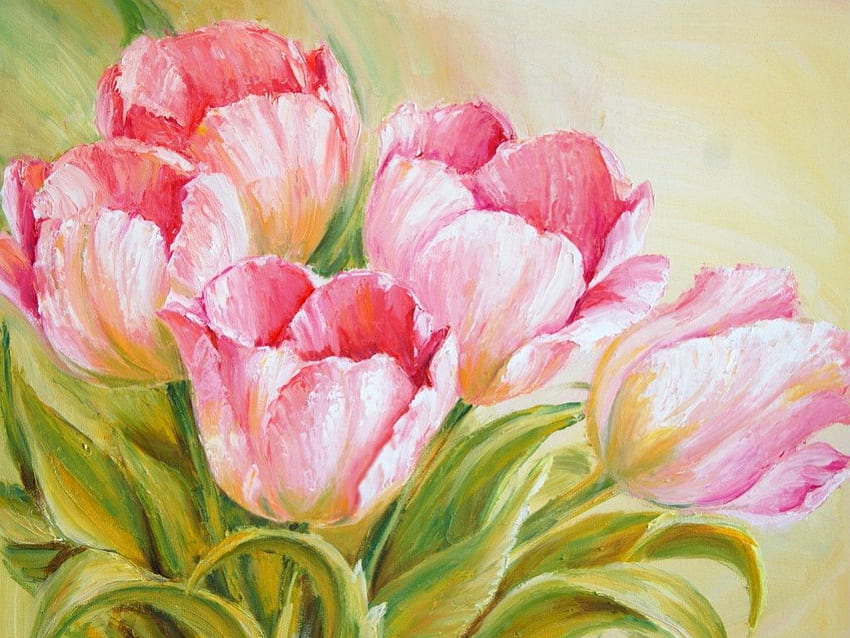 tulipán, rosa, arte, pintura fondo de pantalla