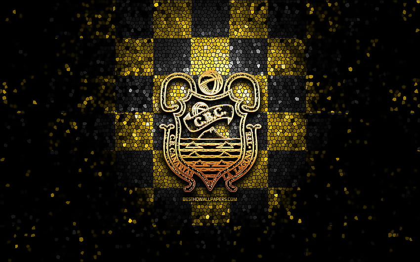 Tenerife BC, glitter logo, ACB, yellow black checkered background, spanish basketball team, CB 1939 Canarias logo, mosaic art, basketball, CB 1939 Canarias HD wallpaper