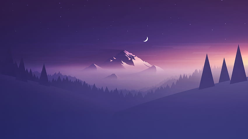 Snow Mountain Noche Paisaje Minimalista Minimalismo fondo de pantalla