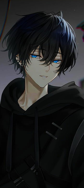 cute anime guy with black hair and blue eyes