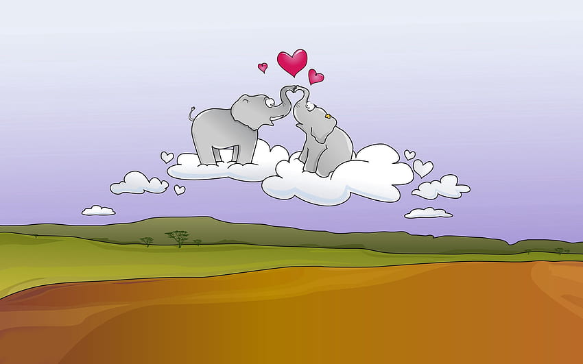 Aşk, Filler, Çift, Kalp, Bulut, Öpücük HD duvar kağıdı