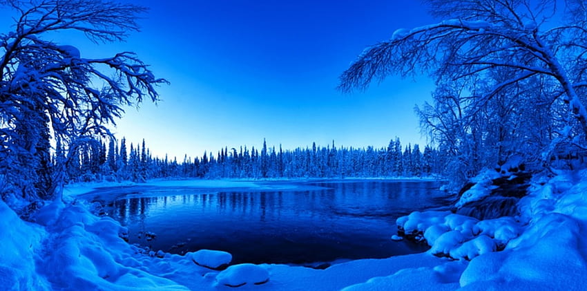 Winter, finland, blue, river, lapland, cold, panorama, landscapes, snow, nature, graph, ice HD wallpaper