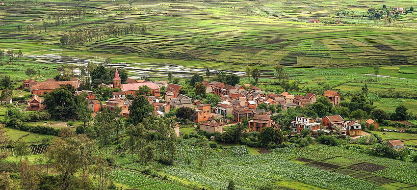 Houses Fields From above Village Madagascar Nature, Madagascar Landscape HD wallpaper
