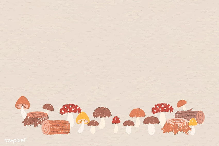 Themenhintergrundvektor des Herbstpilzes. Prämie / Manotang. Notizbuch, süßer Herbst, Pilz, Kawaii-Pilz HD-Hintergrundbild