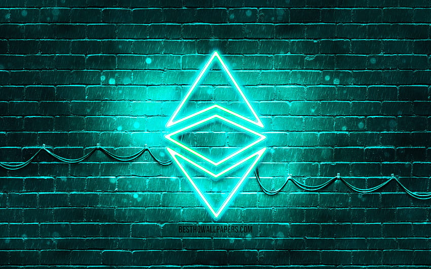 Logo pirus Ethereum, , brickwall pirus, logo Ethereum, mata uang kripto, logo neon Ethereum, tanda mata uang kripto, Ethereum untuk dengan resolusi. Kualitas tinggi Wallpaper HD