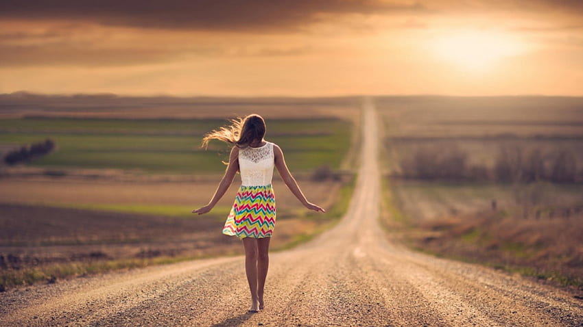 ✿on the way there is always a beginning✿, day, , road, girl, sun HD wallpaper