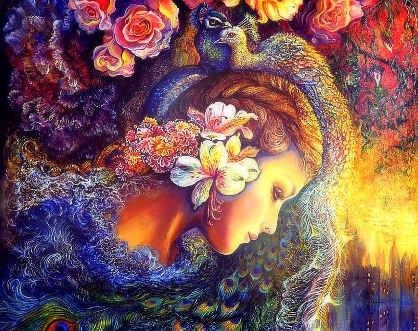 ★Terrific Peacock★, Josephine Wall, flores, pavo real, rosas fondo de pantalla