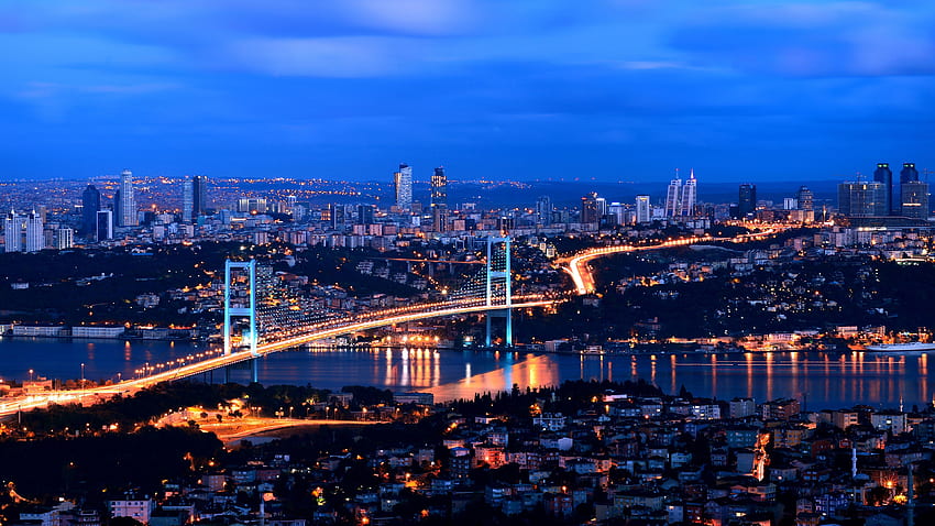 Istanbul Turchia Megalopolis Bridges Night Cities Sfondo HD