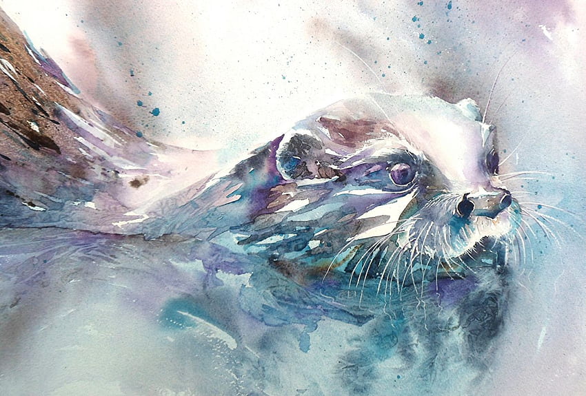 Animals Pictorial art Painting Art Eurasian otter, Watercolor Animals HD wallpaper