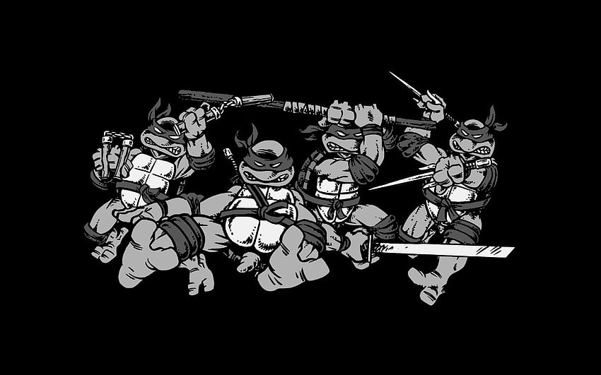 Tło Teenage Mutant Ninja Turtles (TMNT), czarno-białe żółwie ninja Tapeta HD