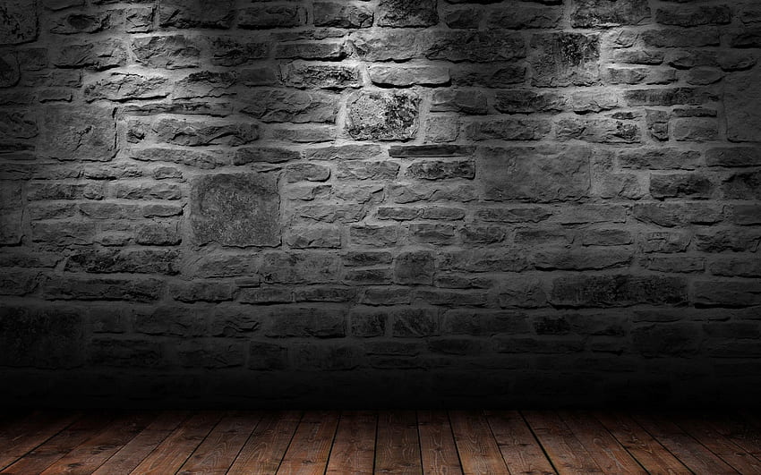 Podłoga 3D Podłoga, 3D, Widok, Ściana, Pokój, Drewno, Podłoga. Czarna cegła, Mur z czarnej cegły, Cegła, Ciemna podłoga Tapeta HD