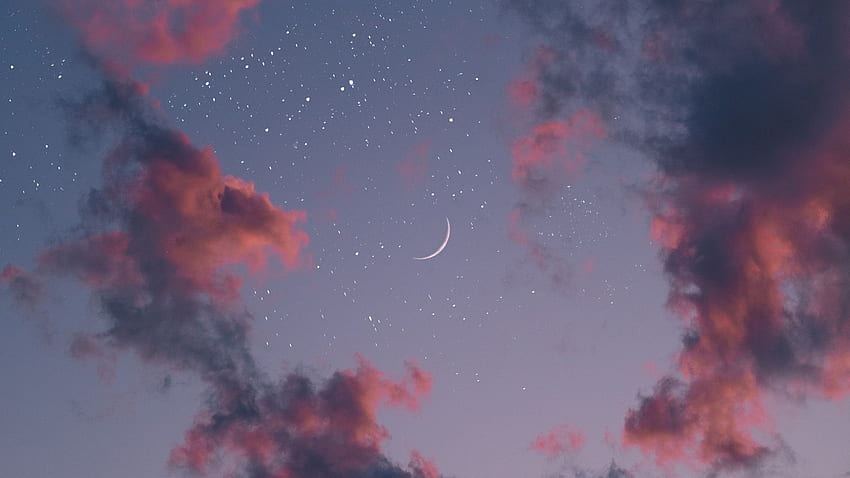 sky, clouds, moon, stars, night full HD wallpaper