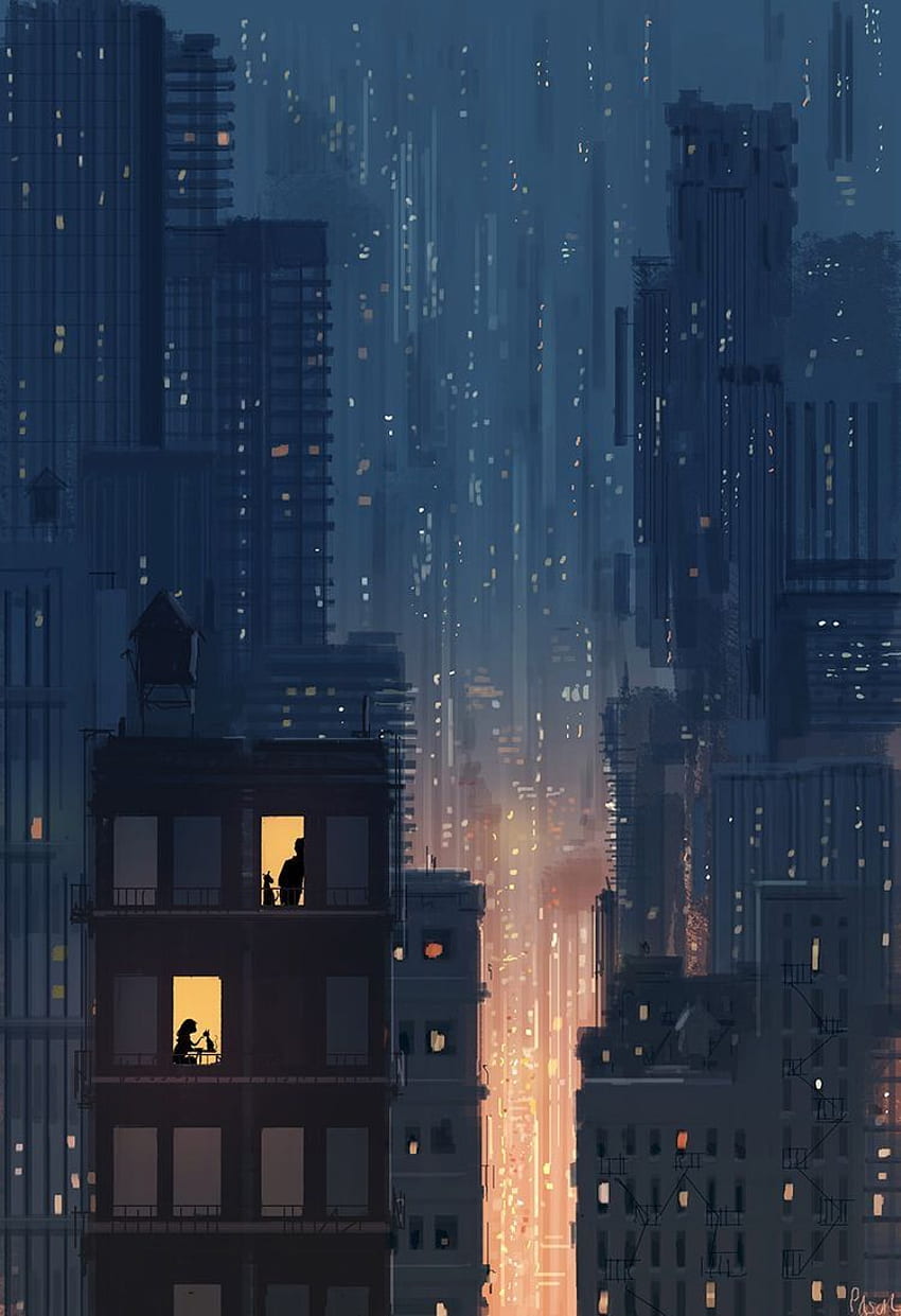 Nacht / Stadt /. Animationskunst, Kunst, Pixelkunst, Stadtzeichnung HD-Handy-Hintergrundbild