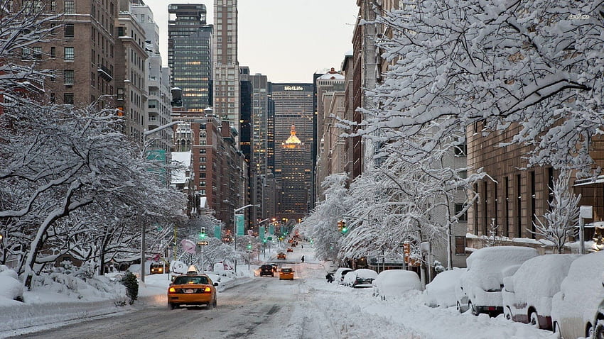 Градски сняг, снежен пейзаж HD тапет