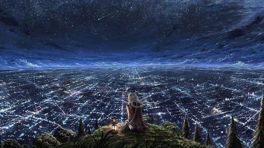 Girl Watching City at Night background. Anime scenery, Anime scenery , Scenery, Watching The Universe HD wallpaper